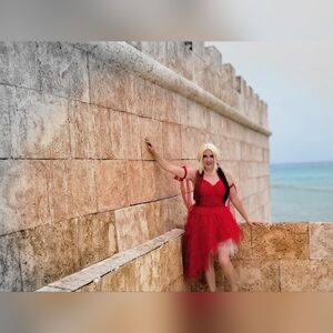 Harley Quinn costume dress, wig, and temporary tattoos, size M